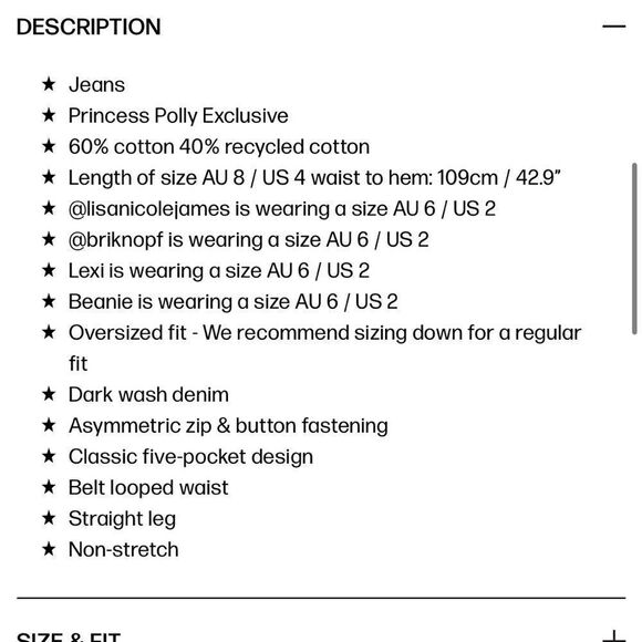 NWT Princess Polly HOLLY ASYMMETRIC STRAIGHT LEG JEAN - Picture 3 of 7